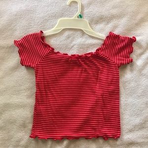Red and white striped top